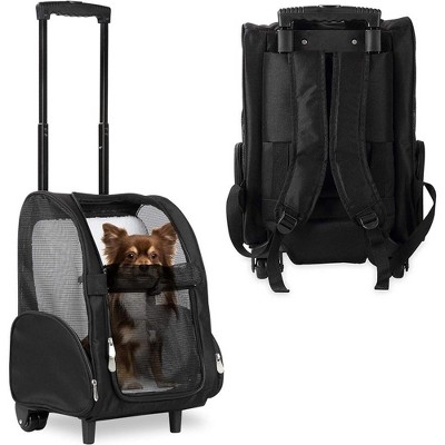 Black and Gray Rolling Pet Travel Carrier with Wheels