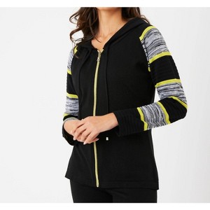 Women's Stripe Sleeve Zip Up Hoodie - french kyss - 1 of 4