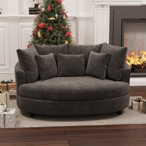 Hrinhom 70.1"W Modern Chenille Accent Chair with 7 Pillows,Loveseat - 1 of 4