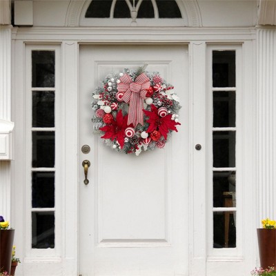 24" Pre-Lit Christmas Wreath for Front Door, Artificial Christmas Wreath, Battery Operated Lighted Wreath for Door Window In/Outdoor Decor