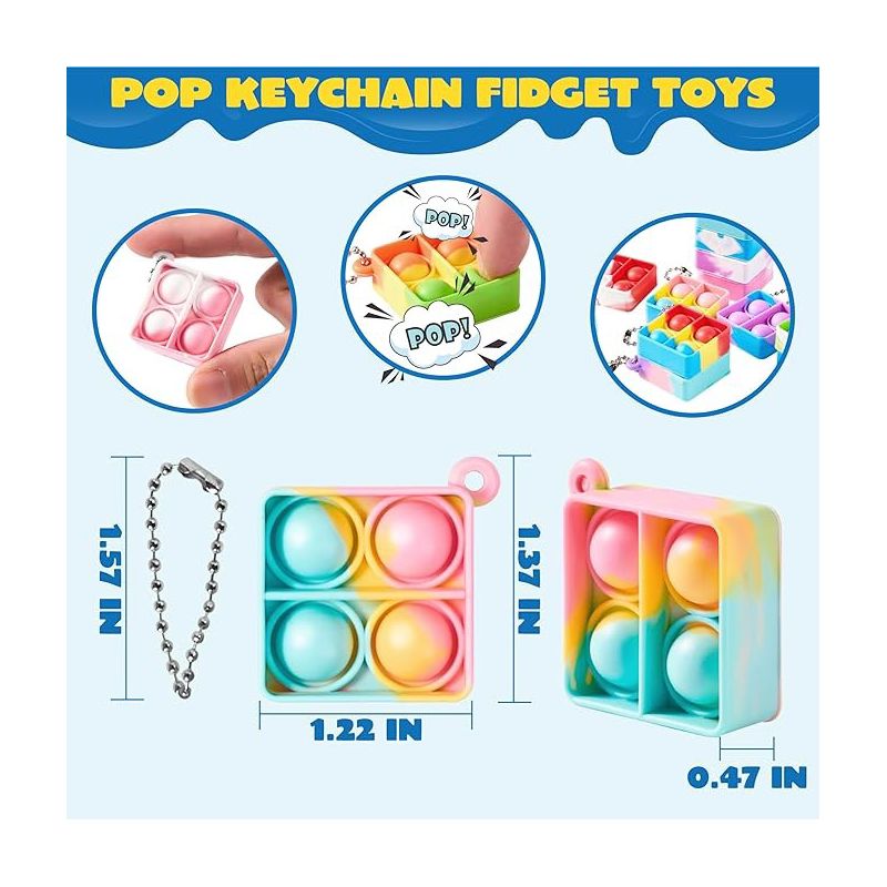 Syncfun 30Pcs Pop Fidget Toys Pop Fidget Keychain Rainbow Bubble Popping Game Mini Fidget Toys Bulk Party Favors for Kids, Sensory Fidget Toys, 2 of 17