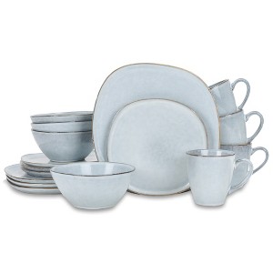 Elanze Designs 16-Piece Modern Chic Smooth Handmade Shape High Gloss Ceramic Stoneware  Kitchen Dinnerware 16 Piece Set - Service for 4, Ice Blue - 1 of 4