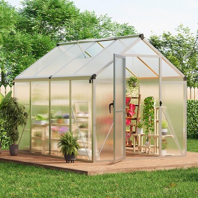 Aluminum outdoor greenhouse with roof vents and quick assembly frame, PC panels, suitable for greenhouse, courtyard, terrace, lawn