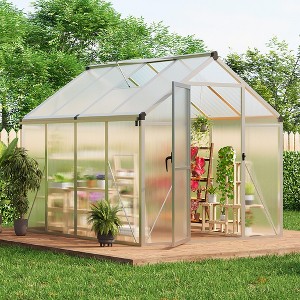 Aluminum outdoor greenhouse with roof vents and quick assembly frame, PC panels, suitable for greenhouse, courtyard, terrace, lawn - 1 of 4