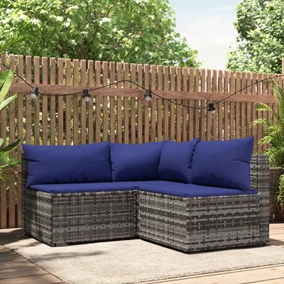 3 Piece Patio Lounge Set with Cushions Poly Rattan  vidaXL