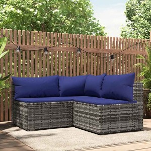 3 Piece Patio Lounge Set with Cushions Poly Rattan  vidaXL - 1 of 4