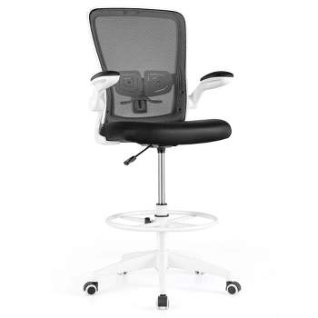Costway Adjustable Swivel Drafting Chair with Flip-Up Armrests Adjustable Lumbar Support Black&White/Black