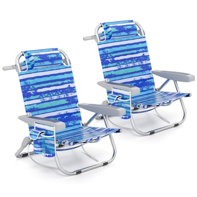 Tangkula 1/2 PCS Backpack Beach Chair Foldable 5-Position Lay Flat Lounge Chair