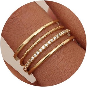 14K Gold Plated Thin Stackable Rings Minimalist Non Tarnish Half Cubic Zirconia Band Rings - 1 of 4
