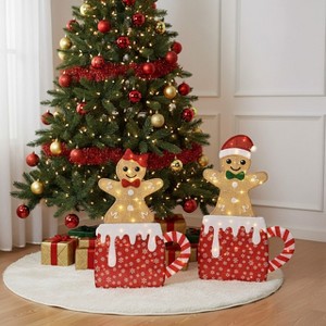 Wovenbyrd Holiday Time Set of 2 Light-Up Gingerbread Couple in Mugs Family Christmas Decoration, - 1 of 4