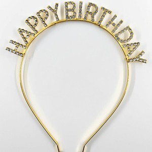 Evo Bytes Gold Happy Birthday Rhinestone Headband, Enchanting for Girls' Party & Baking - 1 of 4