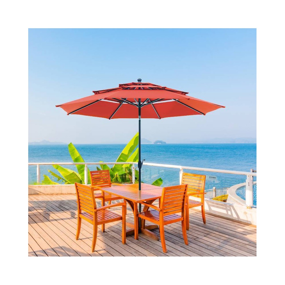 10' x 10' Outdoor 3-Tier Patio Market Umbrella Red - Captiva Designs -  84082217