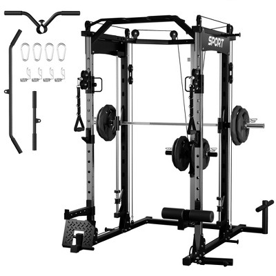 Coucheta Smith Machine Home Gym 2200Lbs Power Rack with Weights, Duable Cable & LAT Pulldown System, Strength Training Power Cages with Leg Hold-Down