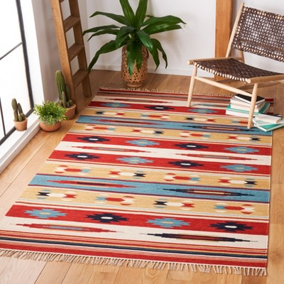 Handmade Red and Beige Wool Flat Woven 3' x 5' Area Rug