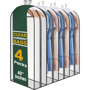 4 Pack 40''/50" Clear Plastic Hanging Garment Bags, Dust-Proof Covers for Dresses, Suits & Jackets - 1 of 4