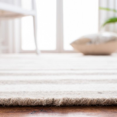 Ivory and Brown Wool Flat Woven Square Area Rug