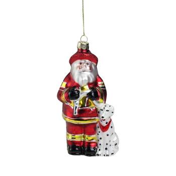NORTHLIGHT 5" Fireman Santa Claus with Dalmatian Christmas Ornament - Red/White