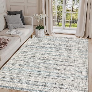 coucheta Machine Washable Area Rug, Modern Abstract Stain Resistant Low-Pile Faux Linen Design Carpet with Non Slip Backing, for Living Room, Bedroom - 1 of 4