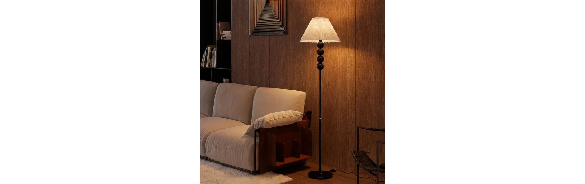Mid Century Modern Wood Large Floor Lamp with Pleated Lampshade 65"H Classic modern lighting for living rooms and bedrooms