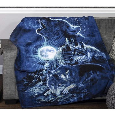 King Size Wolves Howling at the Moon Fleece Blanket