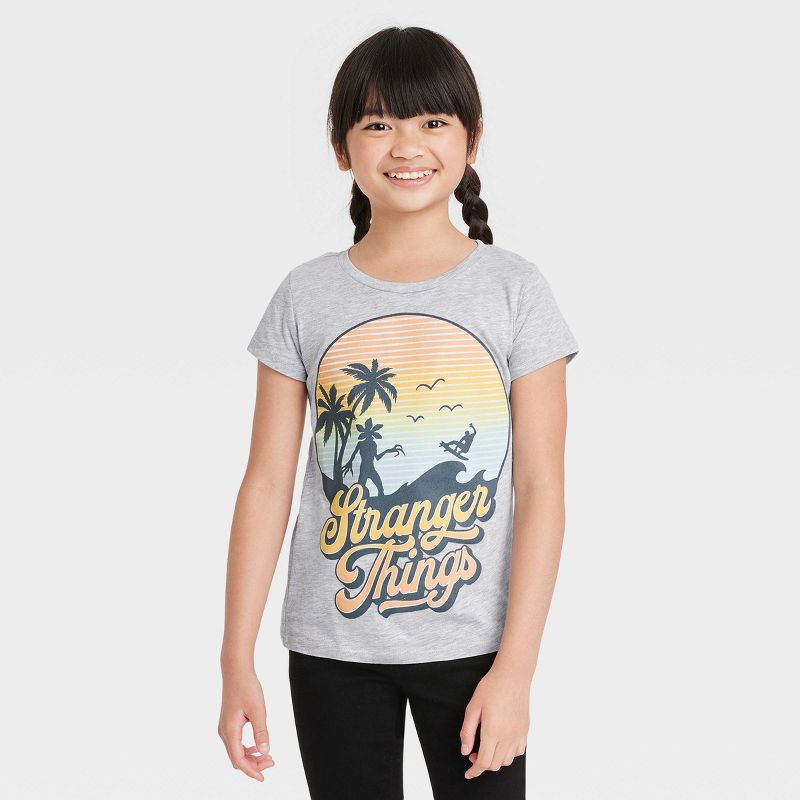 Girls' Stranger Things Short Sleeve Graphic T-Shirt - Heather Gray, 1 of 4