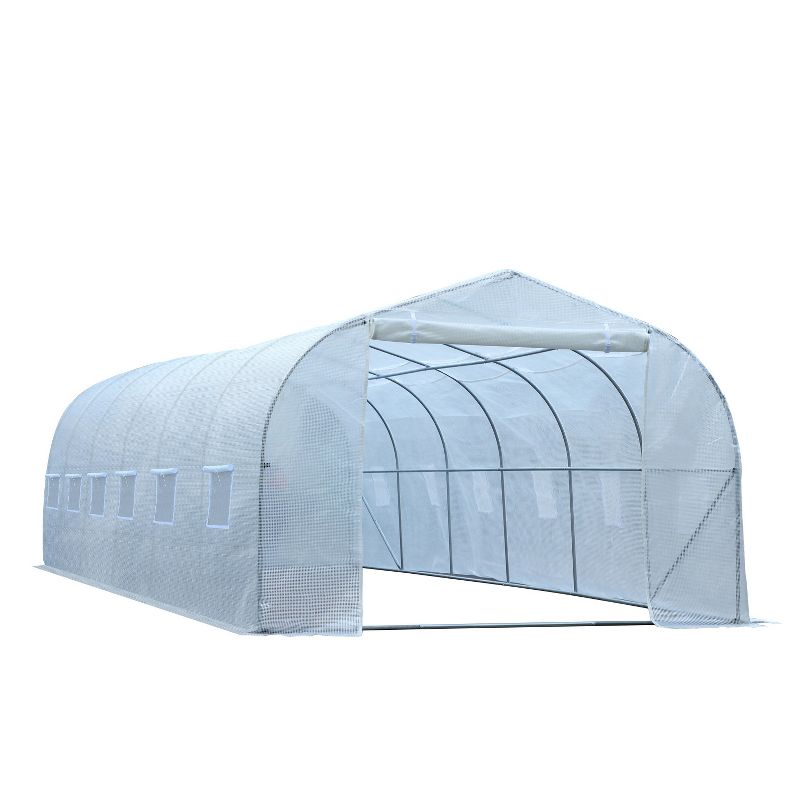 Outsunny 26' x 10' x 7' Walk-In Greenhouse Tunnel, Large Gardening Plant Hot House with 12 Windows and Zipper Doors for Backyard, White, 4 of 9