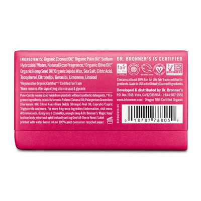 Dr. Bronner's All-One Pure-Castile Magic Bar Soap - Rose - 5oz: Whole Body, Made Without Parabens or Phthalates