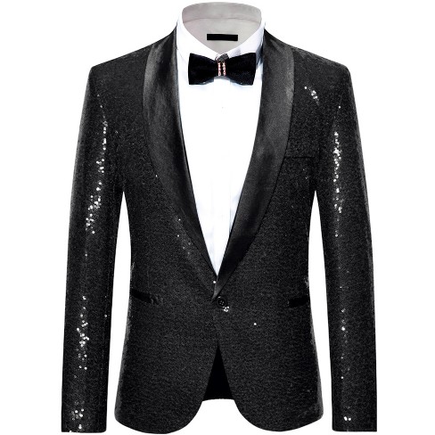 INSPIRE CHIC Men's Shawl Lapel One Button Tuxedo Wedding Shiny Sequin Blazer - image 1 of 4