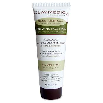 Claymedicx French Green Clay Renewing Face Mask - Olive Oil & Chamomile - 4oz