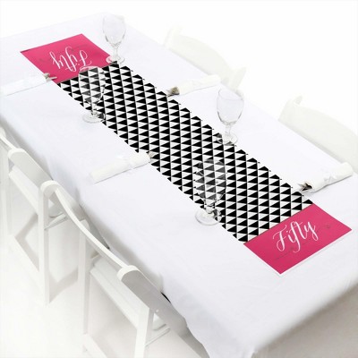 Big Dot of Happiness Chic 50th Birthday - Pink, Black and Gold - Petite Birthday Party Paper Table Runner - 12 x 60 inches