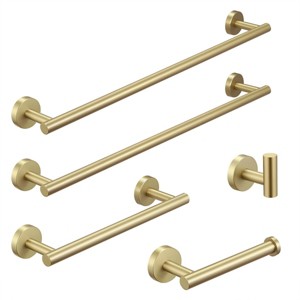 ChicFurnit Bathroom Towel Holder 5 Piece Brushed Nickel Gold Set Wall Mounted for Modern Bathroom Style, Gold, 26"*8.7"*2.8" - 1 of 4
