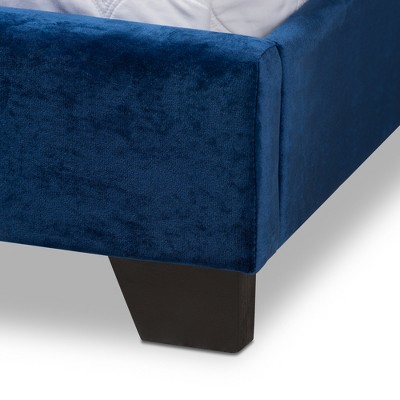 Darcy Full Navy Velvet Upholstered Bed with Nailhead Trim