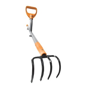 ErgieShovel 54 Inch Ergonomic Steel Garden Cultivator with D Grip Handle, 4 Tine Head Lawn Tool for Yard Work, Soil Aeration, and Weeding, Orange - 1 of 4