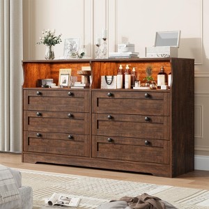 6 Drawer Dresser for Bedroom, 55" Wood Chest of Drawers with Charging Station - 1 of 4