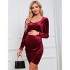 Coolmee Women's Maternity Midi Dress Sexy Sweetheart Long Sleeve Velvet Ruched Elegant Cocktail Wedding Guest Bodycon Dress - 2 of 4