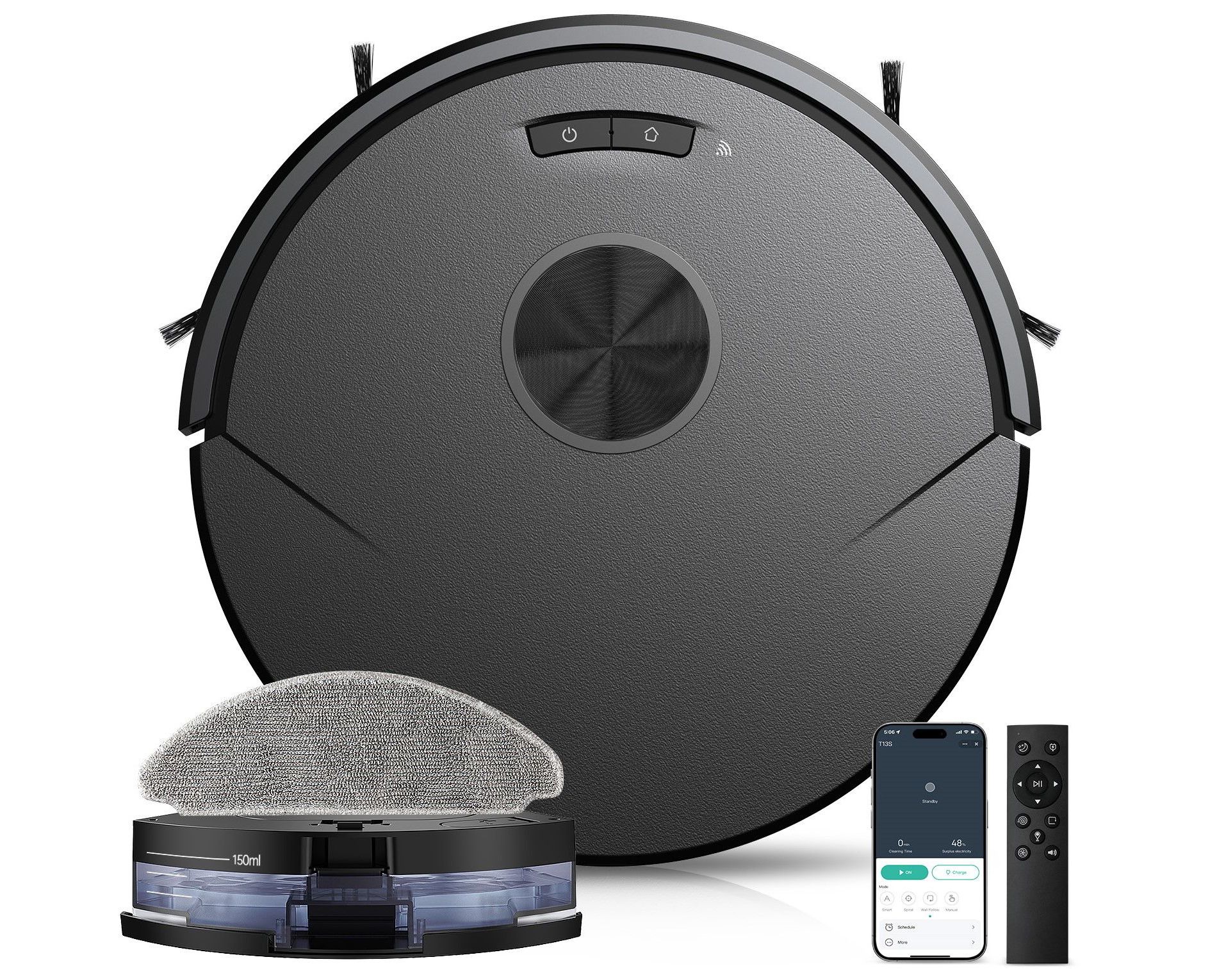 Teendow T13S Robot Vacuum and Mop, APP/Remote/Voice Control, Cordless Robot Vacuum Cleaner for home, Auto-Charge, for Hardfloor or Carpet, Black