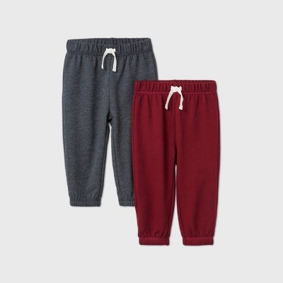 Baby Boys' 2pk Jogger Pants - Cat & Jack™ Charcoal Gray/Maroon Newborn