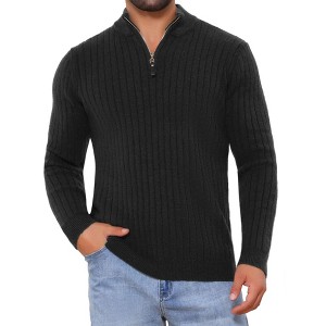 INSPIRE CHIC Men's Solid Color Quarter Zip Knitted Mock Neck Polo Sweater - 1 of 4