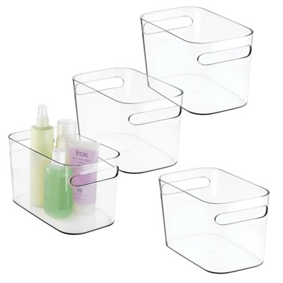 mDesign Deep Plastic Bathroom Storage Bin with Handles, 10" Long, 4 Pack