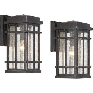 John Timberland Neri Mission Industrial Outdoor Wall Light Fixtures Set of 2 Oil Rubbed Bronze 12 1/2" Clear Seedy Glass for Exterior - 1 of 4