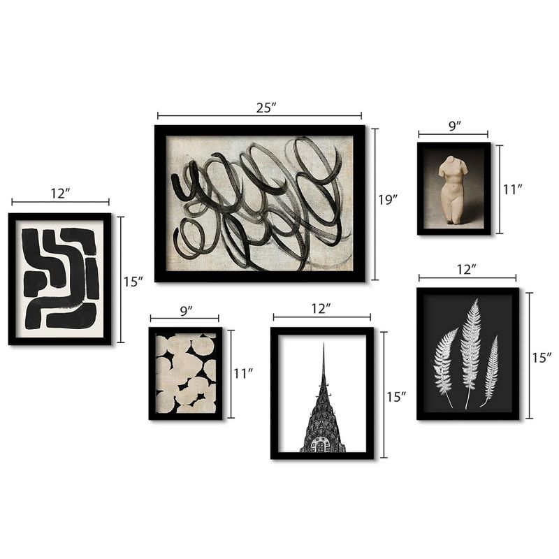 Americanflat Vintage (Set Of 6) Framed Prints Gallery Wall Art Set Monochromatic Ink Maze Building Scribble By, 3 of 5