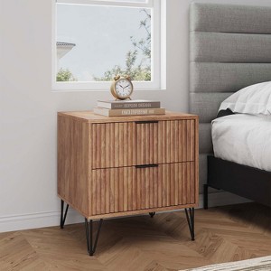 KTMBDW Modern Nightstand, Accent Bedside End Side Table with 2 Storage Drawers, and Metal Legs for Living Room or Bedroom - 1 of 4