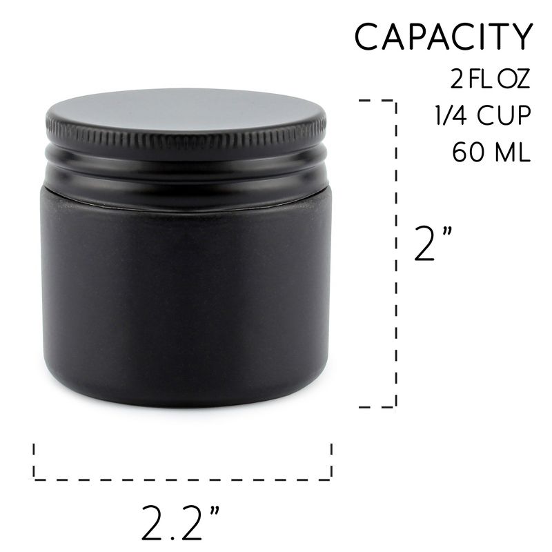Cornucopia Brands 2oz Black Coated Glass Jars 12pk; Cosmetic Jars w/ Black Metal Lids and Black Matte Exterior, 2 of 6