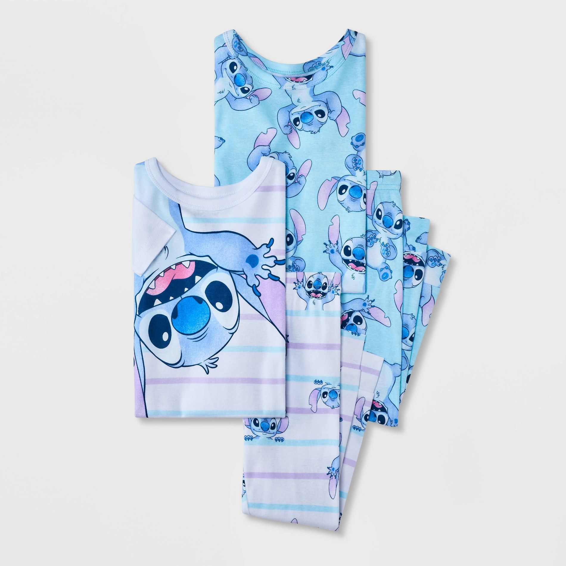 Lilo & Stitch Toddler 4pc Snug Fit Stitch Cotton Pajama Set - Blue/White 2T
