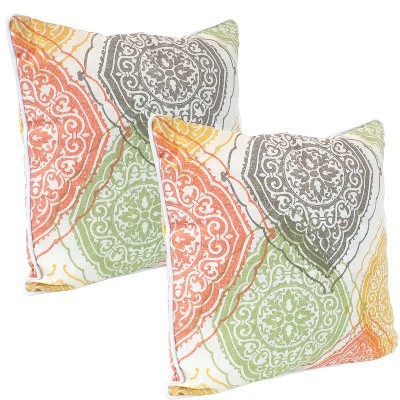 Sunnydaze Indoor/Outdoor Polyester Decorative Square Throw Pillows - 16" - Muted Damask Mandalas - 2pk