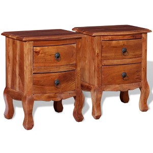 vidaXL 2X Acacia Wood Nightstands-Brown Vintage Bedside Tables w/Drawers, Handmade Bedroom Furniture, Solid Wood End Tables - 1 of 4
