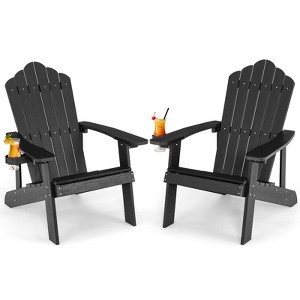 Tangkula 2PCS Adirondack Chair HIPS Adirondack Chair w/Cup Holder Realistic Wood Grain Weather Resistant Outdoor Chair for  380 LBS Weight Capacity Black/Navy/White/Teak/Dark Green/Red/Light Grey/Yellow - 1 of 4