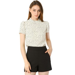 Allegra K Women's Ruffled Retro Short Sleeve Office Polka Dots Blouses - 1 of 4