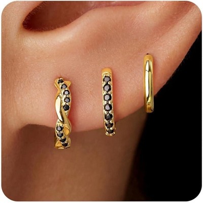 Inerney Gold Huggie Hoop Earrings Set for Women, Dainty Small Sterling Silver Earring Stacks Hypoallergenic Jewelry for Multiple Piercings