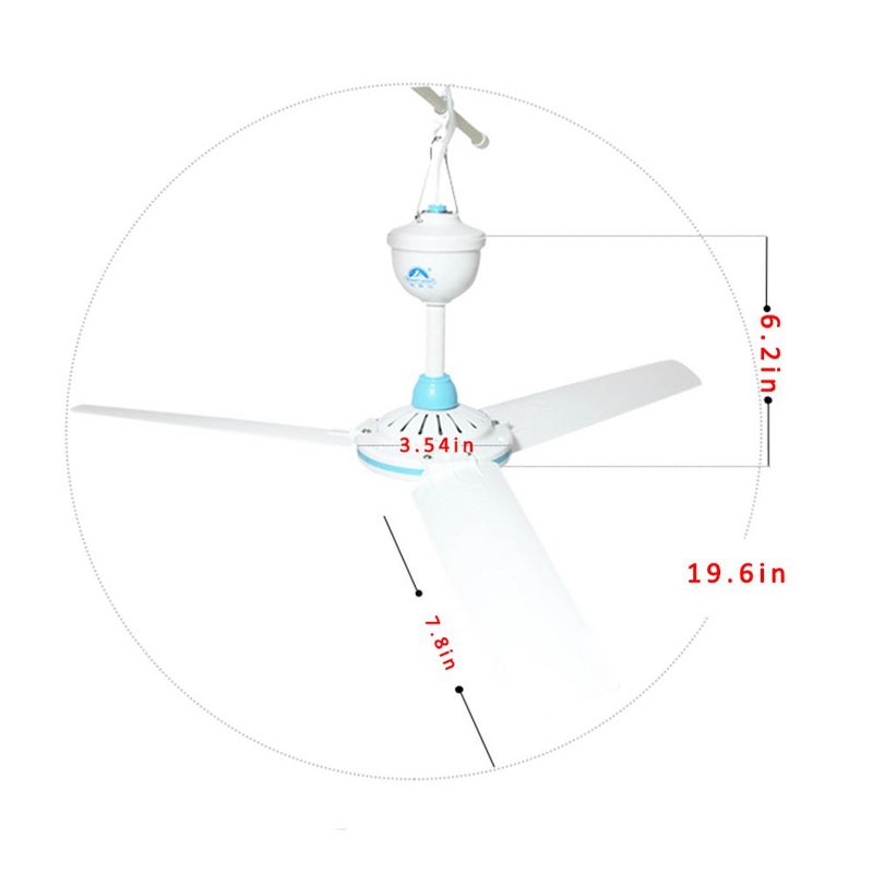 Portable Ceiling Fan,Small 6 Blade Hanging Fan,Silent Hanging Tent Fan,Summer Cool Fan for Camping Bed Dormitory Home Room, 4 of 5